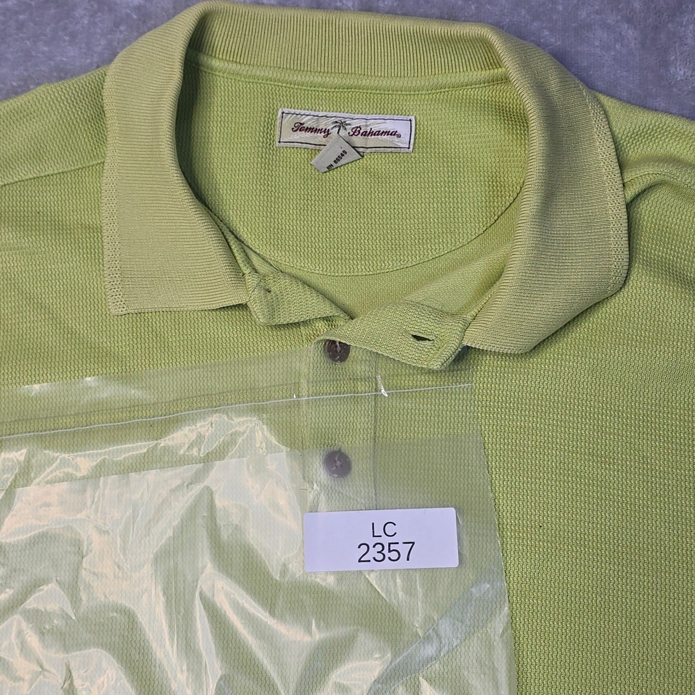 Tommy Bahama Polo Shirt Mens XL Lime Green Silk Blend Textured Resort Coastal - Picture 9 of 9